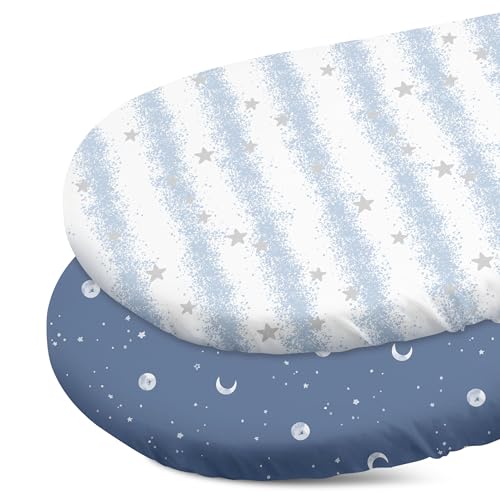 Image of Gllquen Baby Bassinet Sheets 2-Pack for Baby Girl Boy Blue Star
