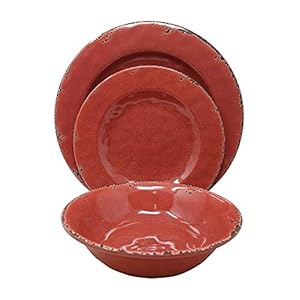 Gianna's Home 12 Piece Rustic Farmhouse Melamine Dinnerware Set, Service for 4 (Red) Giannas Home 12 Piece Rustic Farmhouse Melamine Dinnerware Set Service for 4 Red