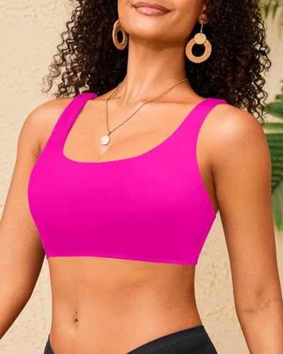 Image of Women Sport Bra Swimsuit Top - Swim Bra Bikini Top Only Scoop Neck Bathing Top 2025 Swimwear