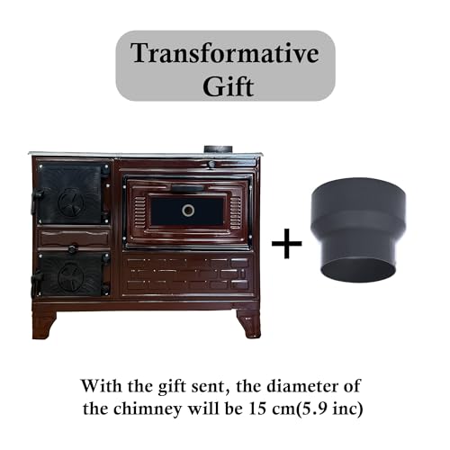 Gusseisenofen mit Backofen | Gusseisen Kamin | Backherd Herd Herd Warmhalteofen | Tiny House Herd Kabinenofen | Kamin mit Ziegel ausgekleideter Kamin (braun ohne Fenster)-4