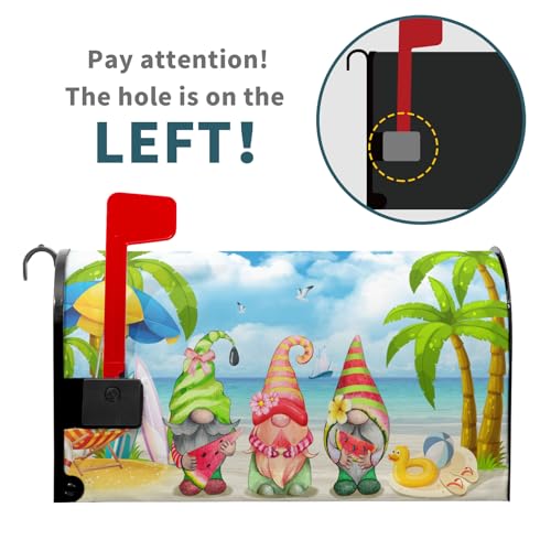 Image of Hello Summer Gnomes Mailbox Cover Magnetic Large Size 25.5 x 21 Inch Summer Tropical Farmhouse Decorative Mailbox Wraps Magnetic Beach Post Letter Box Cover for Home Garden Yard