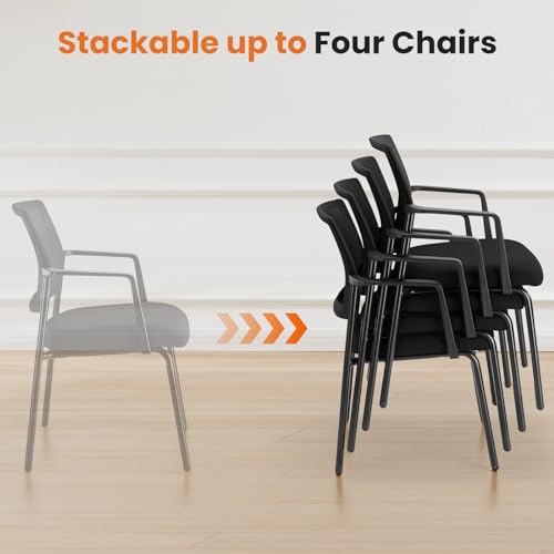 Sweetcrispy Mesh Back Stacking Arm Chairs, Upholstered Fabric Stacking Chairs, Sturdy Metal Office Chairs, Easy to Use and Store, Outdoor and Indoor, for Home, School, Party, Church, 2 Pack Black by Sweetcrispy - Image 4