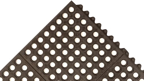NoTrax 3' x 3' Rubber Drainage Mat, Customizable Modular Interlocking Design with Lightweight Design, Anti-Fatigue, Anti Slip Surface, Black, 501S0033BL