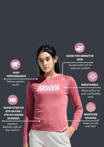 Image of Women's Stretchable Raglan Full Sleeve Graphic Print TEE for Everyday WEAR | Moisture-Wicking TEES for Girls | Women Smooth and Soft Finish Tshirt | Full Length Yoga Tshirt for Girls