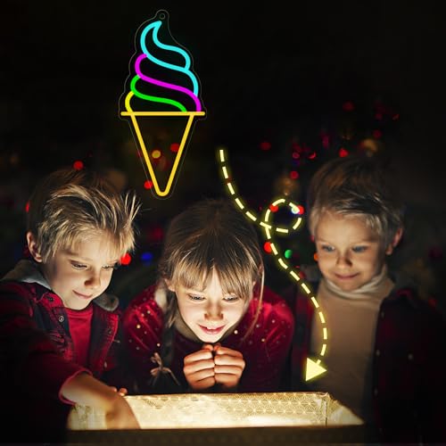 CoolGift Mart Ice Cream Neon Sign - Dimmable LED Light for Ice Cream Shop Wall Decor, USB Powered with 5 Color Lights, Ideal for Business Dessert Store, Bar, Party, Bedroom Decoration by CoolGift Mart - Used condition - Image 9