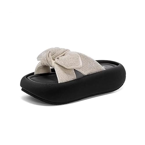 [KAJYLFAST] Thick Soled Bowknot Flip Flops Women Versatile Trendy Casual Sandals(Beige,40)