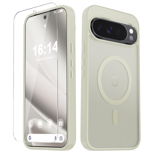 Image of for Google Pixel 10 /10 Pro Case, Matte Magnetic Phone Cover [with 1 Screen Protector] [Support for MagSafe] [Shockproof Military Grade Protection] Translucent Frosted Back, Cream White
