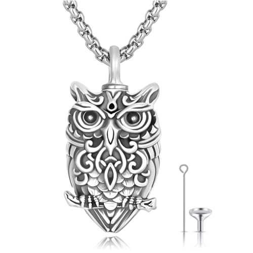 Urn Necklace for Ashes 925 Sterling Silver Cremation Pendant Horse/Dragon/Owl/Moonstone/Opal/Turquoise/Moss Agate/Malachite Keepsake Memorial Jewelry for Women Men