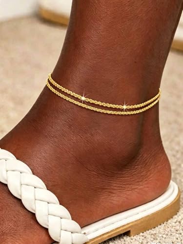 Image of Yalice 925 Sterling Silver Ankle Bracelets for Women Dainty 14K Gold Plated Anklets Set Shiny Waterproof Ankle Chain Cross Beach Foot Jewelry Gifts