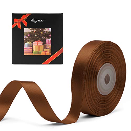 Image of Solid Color Double Faced Brown Satin Ribbon 5 /8 inch X 25 Yards, Ribbons Perfect for Crafts, Wedding Decor, Bow Making, Sewing, Gift Package Wrapping and More