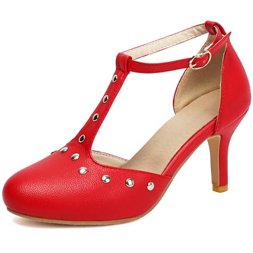 Image of ForeMode Fashion Women T-Strap High Heels Bow Platform Round Toe Pumps Leather Summer Sweet Shoes