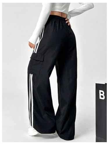 SHENHE Girl's Cargo Pants Wide Leg Side Stripe Baggy Track Pants Workout Athletic Trousers2