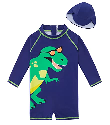 Image of ADUKIDE Baby Boys Swimsuit Summer Beach Rash Guard Swimwear One Piece Sunsuit with Sun Hat 3-24 Months