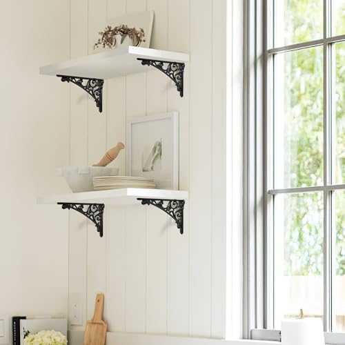 Khtumeware Shelf Bracket 12 Inch, Decorative Brackets for Shelving, Heavy Duty Vintage Ornate Shelf Bracket, Hardware Included, 2 Pack, Black Finish by khtumeware - Used condition - Image 3