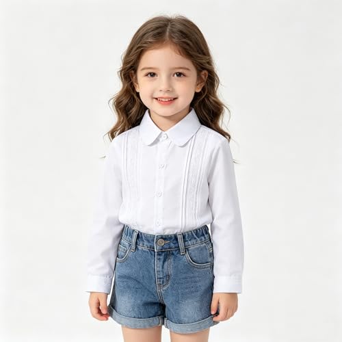 Image of Girls' Long Sleeve Peter Pan Collar Shirt Girls School Uniform Shirts