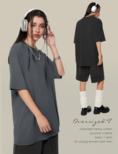 Image of Ogfao Mens Oversized T-Shirts Heavyweight Unisex Cotton T Shirts Baggy Loose Fit Basic Tees Plain Tshirts