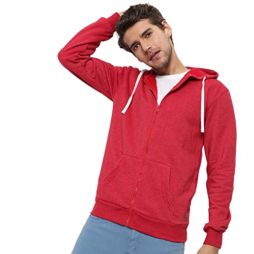 Image of CAHOOT Men's Dark Blue Zip-Front Hoodie with Contrast Drawstring for Casual Wear | Long Sleeve | Hooded Neck | Zipper Closure | Cotton Sweatshirt Crafted with Comfort Fit for Everyday Wear