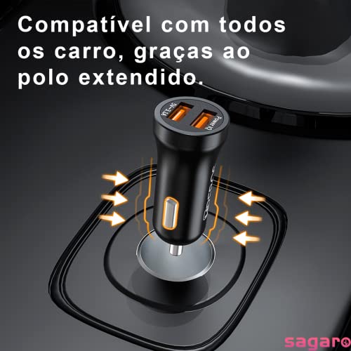 Carregador Veicular iPhone Carro Com Cabo para iPhone 5 6 7 8 X 11 12 13 e Superiores