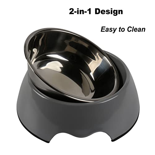M&Bgwpp Melamine Plastic Dog Food Bowl, Non Skid Base，Anti-Slip Pet Feeder Bowls, 2-In-1 Removable Stainless Steel Pet Water&Food Bowl For Dogs And Cats (14Oz 6.89In*2.24 In, Gray) #TOP3