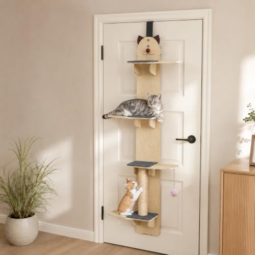 Colgador vertical para gatos con rascador y bola, 4 niveles