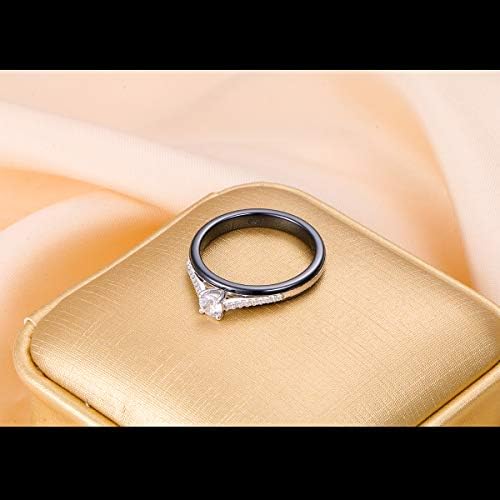 S925 Sterling Silver Ceramic Engagement Wedding Black Promise Band Rings for Her Women Wife Bride Mom Lover Jewelry Birthday3