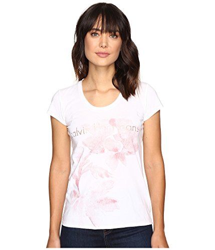 Calvin Klein Jeans Women's Short Sleeve Flower Ck Logo Crew Neck T-Shirt