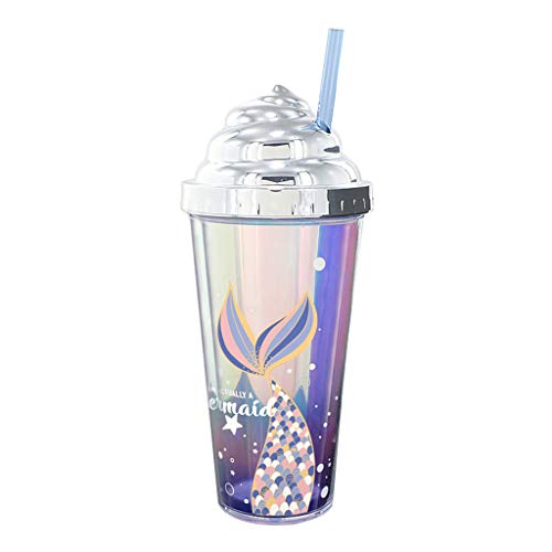 PROTAURI 420 ml Plastik Becher mit Deckel und Strohhalm - Doppelwandig Überzug Wiederverwendbar Trinkbecher Kaffeebecher Isoliert Trinkflasche Tasse für Saft Kaffee Wasser Milk/Kinder und Erwachsene Cover