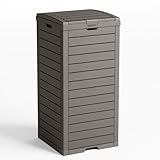 EasyUp Outdoor Trash Can, Waterproof Resin Garbage Can, Durable and Stylish Waste Bin for Kitchen, Garden, Deck (Grey, 31 Gal)