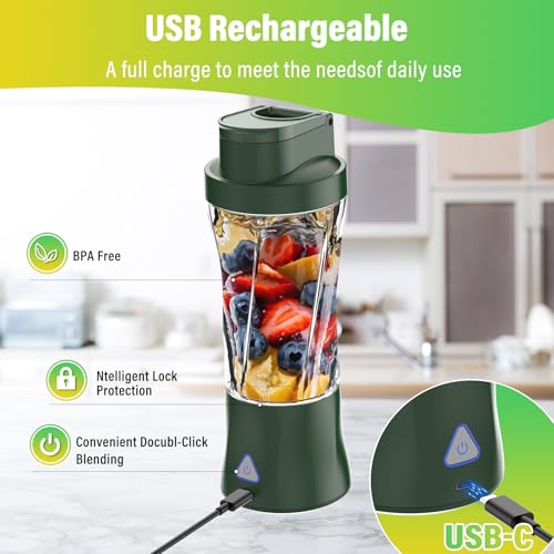 Image of Portable Blender, 360W Personal Blender for Shakes and Smoothies for Kitchen, 24 Oz BPA Free Traveling Juicer Cup and Lid with 6 Blades, Self Cleaning Portable Juicer for Kitchen /Travel /Gym, Green