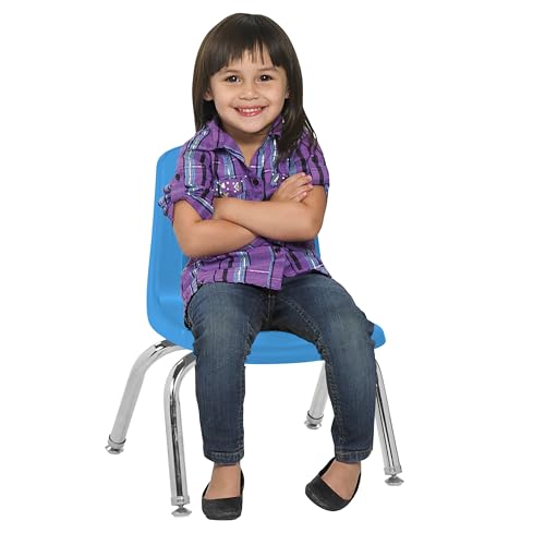 Image of FDP 10 inch School Stack Chair,Stacking Student Seat with Chromed Steel Legs and Swivel Glides for Preschool, Classroom or Homeschool - Blue (2-Pack), 15410-BL
