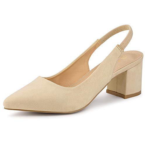 Allegra K Women's Pointed Toe Block Heel Pumps Beige Slingback Heels - 7.5 M US