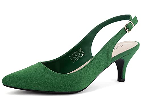 Greatonu Slingpumps Kitten Absatz Pointed Toe Grün Größe 40EU