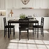 Orweiin 5-Piece Solid Wood Indoor Modern Rectangular Dining Table Set for 4,Table and 4 Chairs Set with Soft Cushions for Kitchen,Bar,Living Room,Breakfast Nook,Black