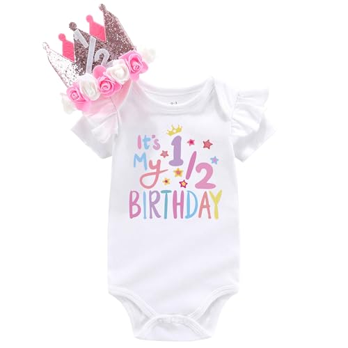 Baby Rompers Half way to one Baby girl 1/2 Birthday one piece outfit Halfway to first