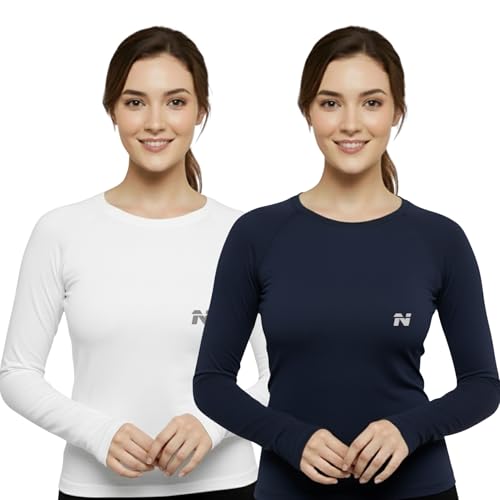 Image of NINQ Women's Athletic Compression Wear - Full Sleeve Workout & Training T-Shirt Designed for Gym, Running, Yoga, and Sports. Breathable, Stretchable