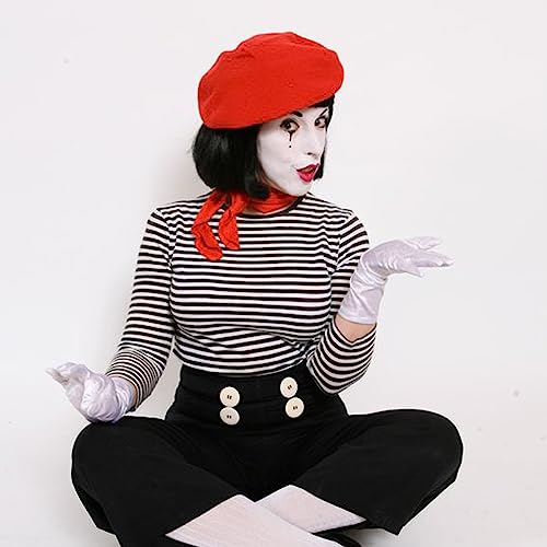 Image of Frenchman Beret Women Men, Mustache Halloween Mime Costume Accessory Beanie Caps Classic Wool Winter French Hat Free Size