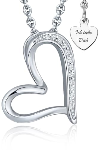 LOVENEST Halskette Damen Silber 925 / Gelbgold Rosegold vergoldet Herzkette Damenkette Kette Ich Liebe Dich Silberkette Anhänger Schmuck Jahrestag Geschenke Frauen Freundin (Sterling...