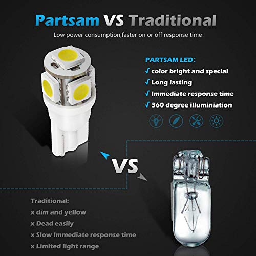 Partsam T10 Led Light Bulbs 5Pcs 10-3528-Smd Amber Lights+5X 5-5050-Smd White Lights Compatible With Pickup Truck Cab Marker Roof Running Top Light 12V (Pack Of 10) #TOP3