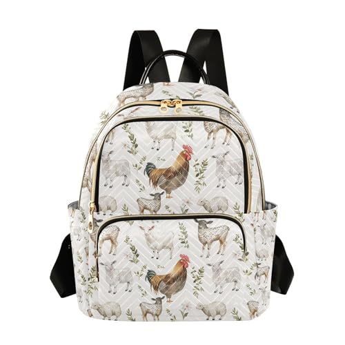 Small Backpack Purse for Women Teen Girls Farm Animal Chicken Quilted Backpack Fashion Bookbag Mini School Daypack Ladies Everyday Purses Shoulder Bag