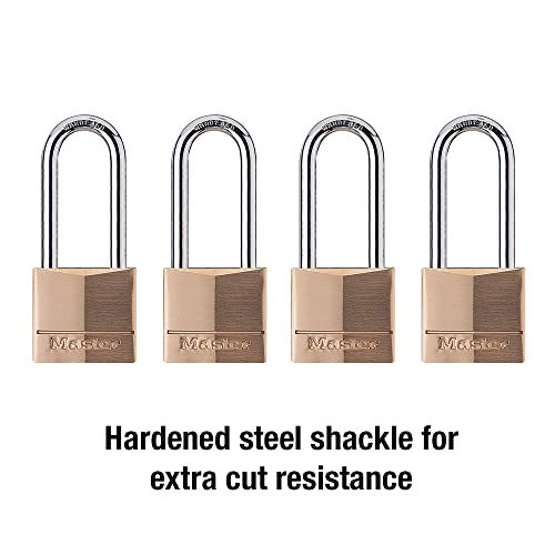 Image of Master Lock Padlock, Solid Brass Lock, 1-9 /16 in. Wide, 140QLH (Pack of 4-Keyed Alike)
