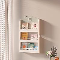 Duffy® Kids Bookcase Wall Shelf, Children's Bookshelf Storage Display Rack, Wooden Book Organizer for Children's Room (3 Tier-White, 12L x 60W x 106H cm)