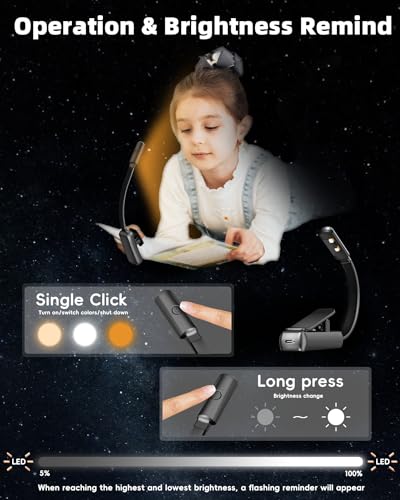 Image of Book Light,Reading Lights for Books in Bed,AAA Battery Clip-On Led Reading Light with 3 Colors & Stepless Dimming,Portable and Ultra-Lightweight with Long Runtime(DarkBlack)