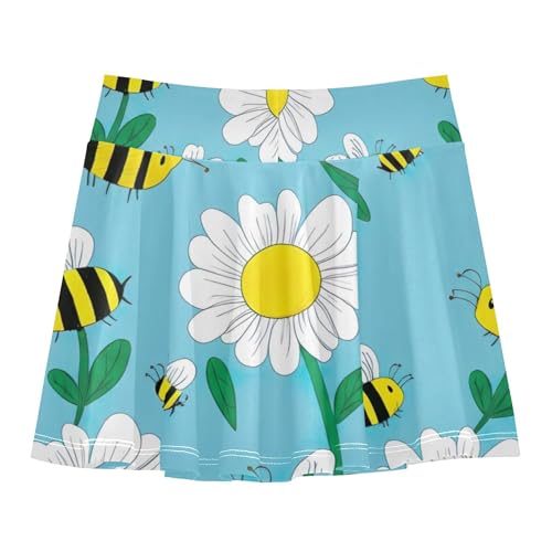 Girls Skorts Athletic Shorts Tennis Skirts Kids Rainbow Pleated White Daisies 3t2