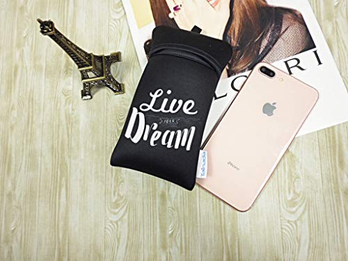 Image of Neoprene Neck Cell Phone Sleeve Bag Pouch w / Clip (Live Your Dream Black)
