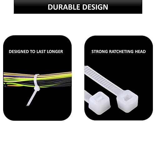 Kable Kontrol Zip Ties Assorted Sizes 500 Pcs Variety Pack Kit, 4+5.5+8+11+14 Inch Bulk Zipties Multi Pack Cable Tie Wraps, Nylon Wire Ties, For Indoor Outdoor Cable Management Use, Natural White #TOP4
