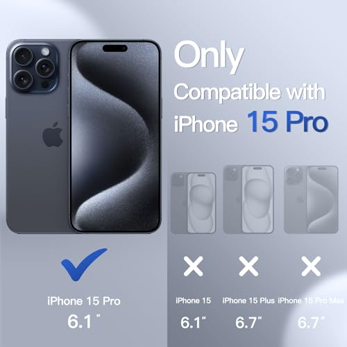 Image of JETech Matte Cover Case for iPhone 15 Pro 6.1-Inch, Shockproof Military Grade Drop Protection, Frosted Translucent Back Phone Cover, Anti-Fingerprint (Blue)