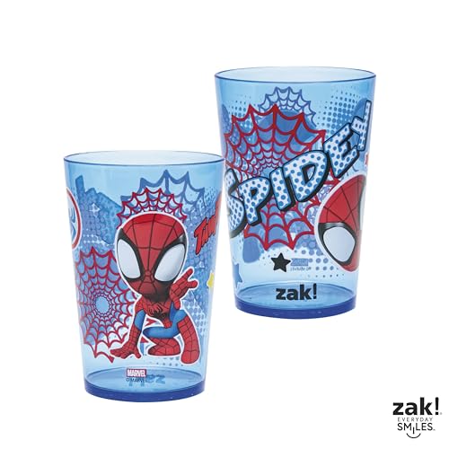 Image of Zak Designs Marvel Spider-Man Nesting Tumbler Set for At Home, 14.5oz Non-BPA Plastic Cups, 4-Pack (Spidey and His Amazing Friends)