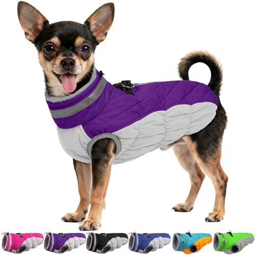 Image of Dog Winter Jacket Cozy Reflective Waterproof Windproof Warm Pet Garment,Comfortable Cold Weather Fleece Apparel Outfits with Zipper Closure for Small Medium Large Dogs Puppy Walking,X-Small