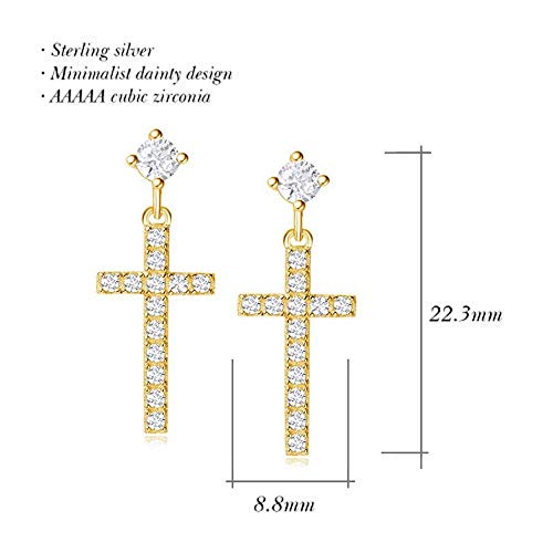 Carleen 14K Yellow Gold Plated Sterling Silver Cubic Zirconia Cz Simulated Diamond Small Cute Cross Stud Earrings For Women Dangle Drop Earrings For Girls #TOP2