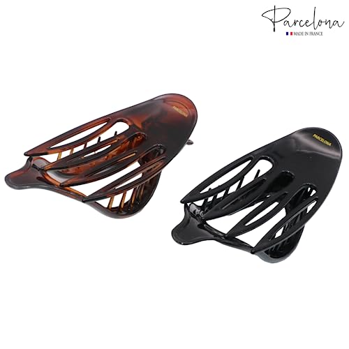 Parcelona French 2-Piece Oversized Claw Clip Set — Tortoiseshell & Black — view 4
